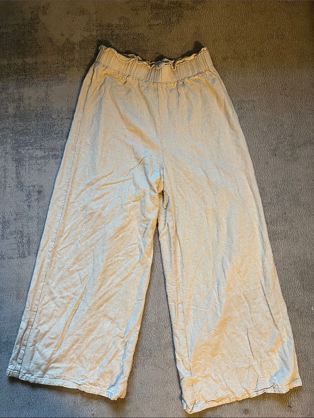 Boho Wide-Leg Elastic High Waist Pants - Cream